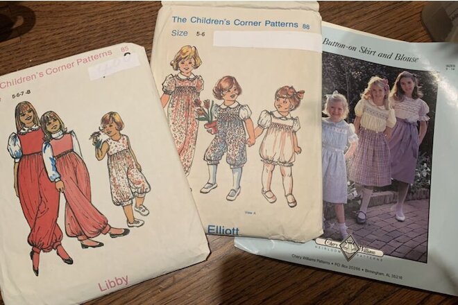 Lot 3 Children's Corner sewing Pattern #88 Elliott Libby #85 Chery Williams 5-14