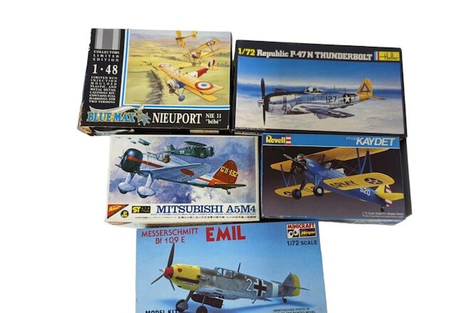 VTG Model Airplane Kit Lot of 5 Bluemax Heller Revell Nichimo Hasegawa Open Box